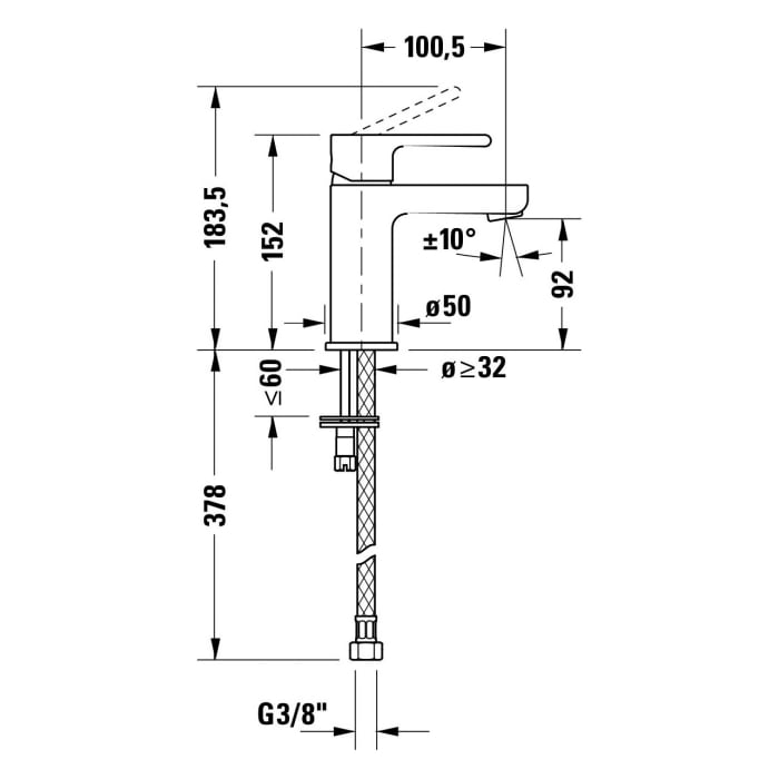 Duravit B.2 Einhebel-Waschtischmischer S FreshStart und MinusFlow, ohne Zugstangen-Ablaufgarnitur