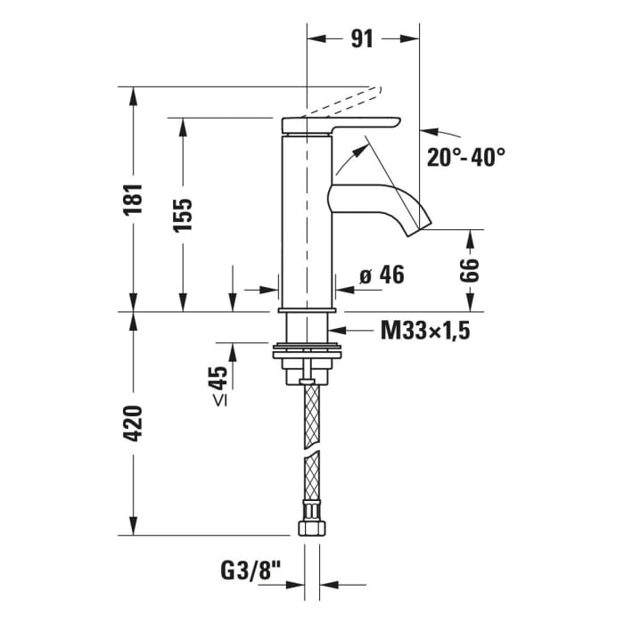Duravit C.1 Einhebel-Waschtischmischer S FreshStart und MinusFlow, ohne Zugstangen-Ablaufgarnitur