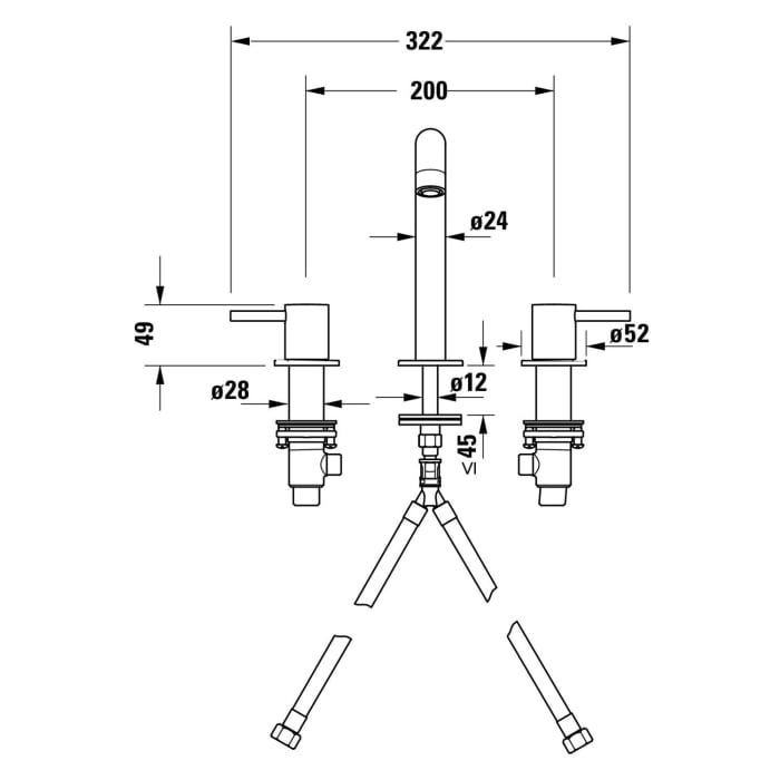 Duravit Circle 3-Loch Waschtischarmatur mit Zugstangen-Ablaufgarnitur