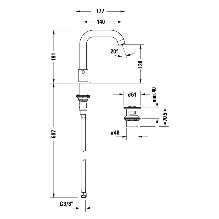 Duravit Circle 3-Loch Waschtischarmatur mit Zugstangen-Ablaufgarnitur