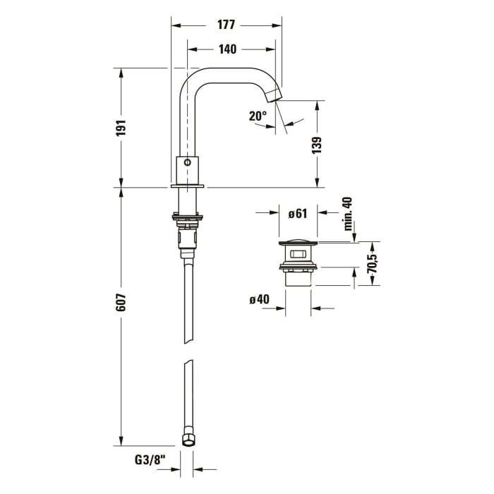 Duravit Circle 3-Loch Waschtischarmatur mit Zugstangen-Ablaufgarnitur