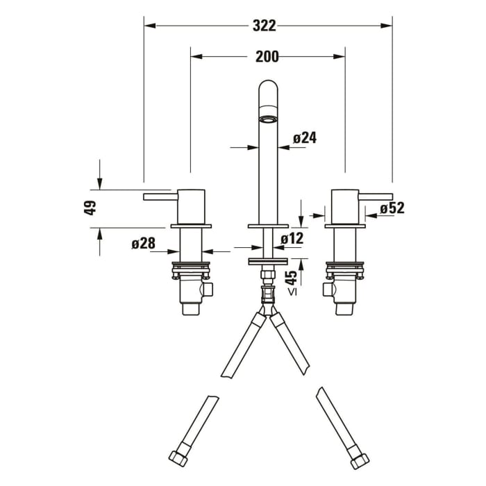 Duravit Circle 3-Loch Waschtischarmatur mit Zugstangen-Ablaufgarnitur