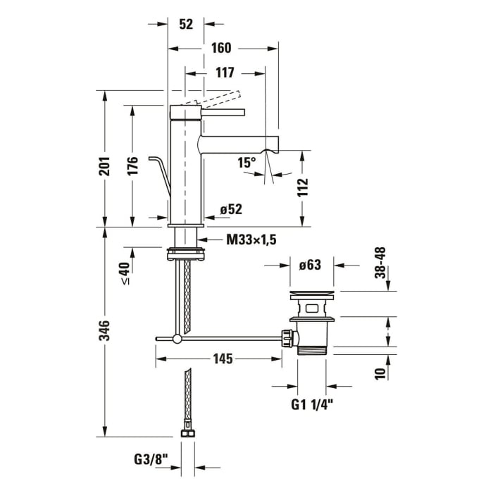 Duravit Circle Einhebel-Waschtischmischer M mit Zugstangen-Ablaufgarnitur