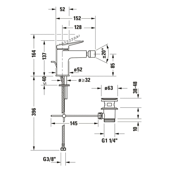 Duravit Wave Einhebel-Bidetarmatur mit Zugstangen-Ablaufgarnitur