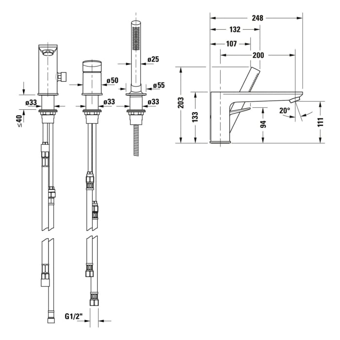 Duravit Wave 3-Loch Wannenarmatur