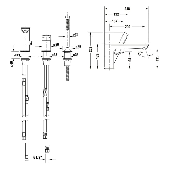 Duravit Wave 3-Loch Wannenarmatur