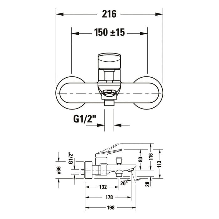 Duravit Wave Einhebel-Wannenmischer Aufputz