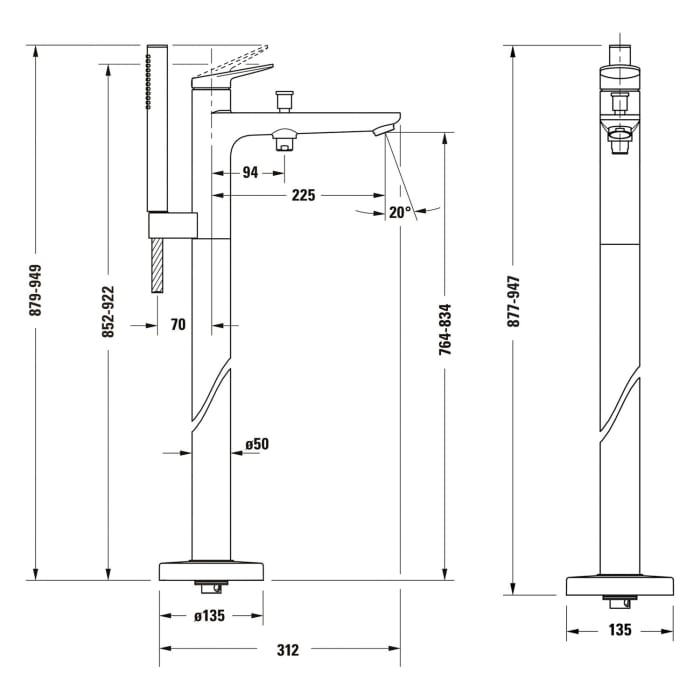 Duravit Wave Einhebel-Wannenmischer bodenstehend