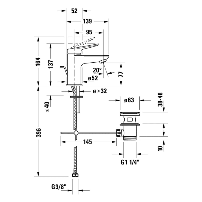Duravit Wave Einhebel-Waschtischarmatur S MinusFlow mit Zugstangen-Ablaufgarnitur