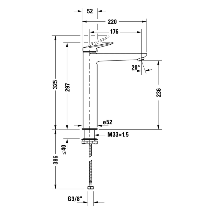 Duravit Wave Einhebel-Waschtischarmatur XL ohne Ablaufgarnitur