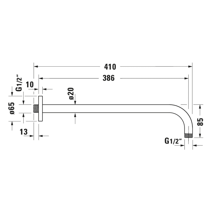 Duravit Brausearm gebogen 41 cm, mit eckiger Rosette