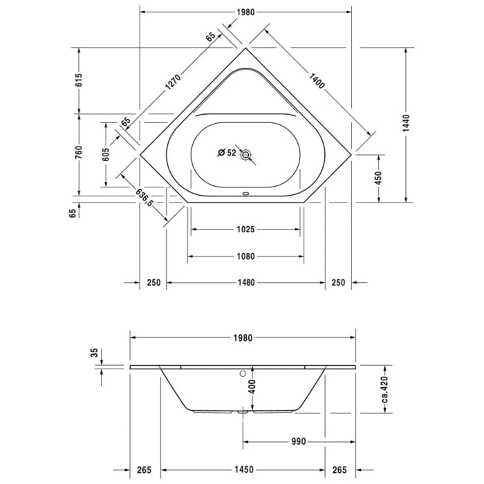 Duravit D-Code Eck-Badewanne 140 x 140 cm