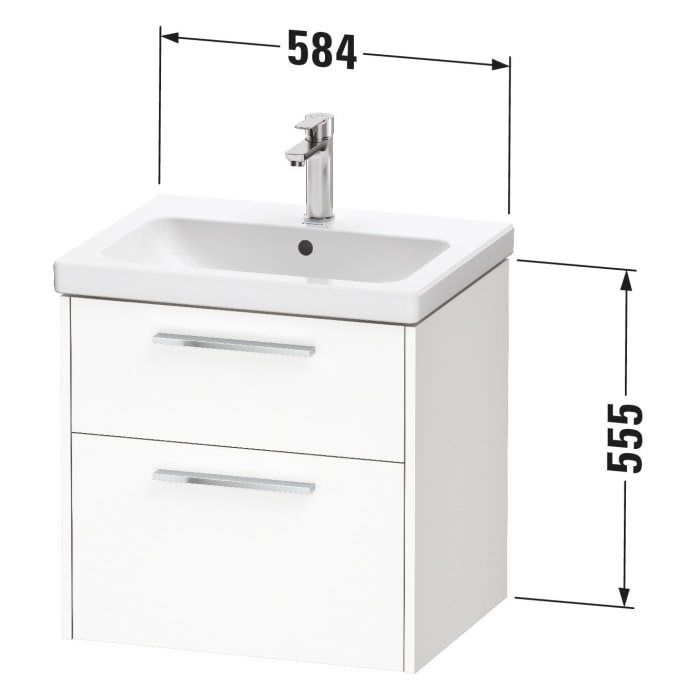Duravit D-Code Waschtischunterschrank 60 cm mit Keramikwaschtisch, mit 2 Auszügen, Griff schwarz