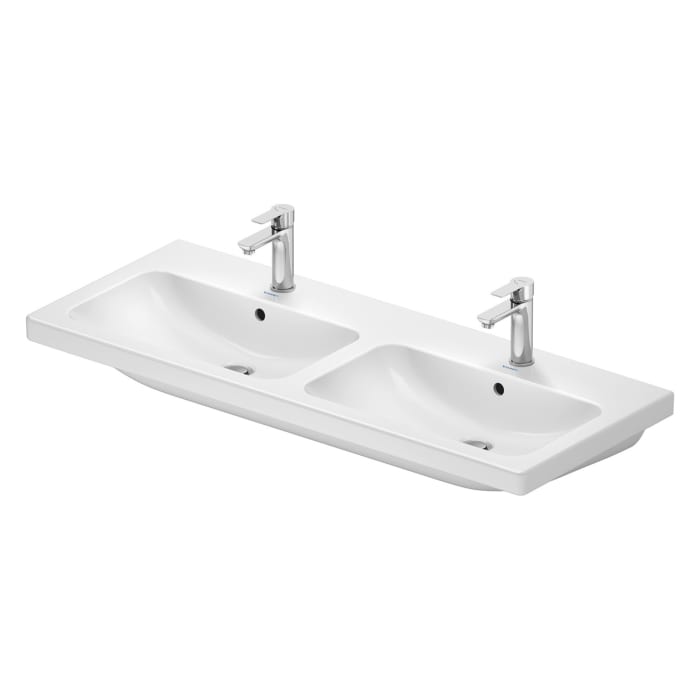 Duravit D-Code Waschtischunterschrank 120 cm mit Keramik-Doppelwaschtisch, mit 2 Auszügen, Griff schwarz
