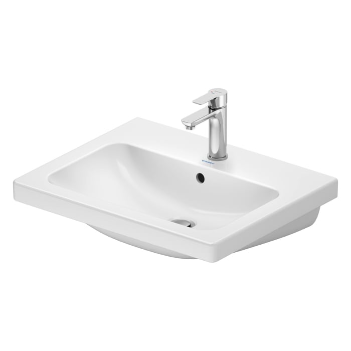 Duravit D-Code Waschtischunterschrank 60 cm mit Keramikwaschtisch, mit 2 Auszügen, Griff chrom