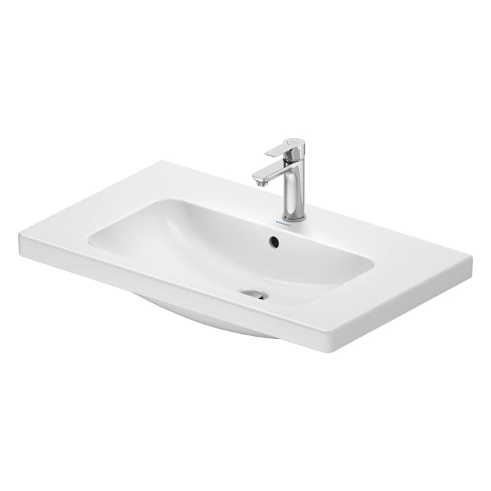 Duravit D-Code Waschtischunterschrank 80 cm mit Keramikwaschtisch, mit 2 Auszügen, Griff schwarz