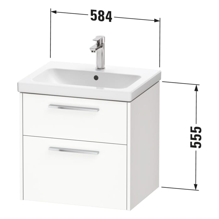 Duravit D-Code Waschtischunterschrank 60 cm mit Keramikwaschtisch, mit 2 Auszügen, Griff chrom