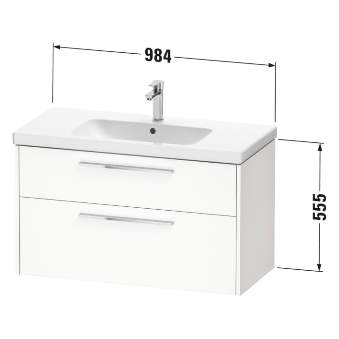 Duravit D-Code Waschtischunterschrank 100 cm mit Keramikwaschtisch, mit 2 Auszügen, Griff schwarz