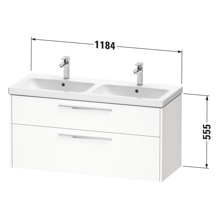 Duravit D-Code Waschtischunterschrank 120 cm mit Keramik-Doppelwaschtisch, mit 2 Auszügen, Griff schwarz
