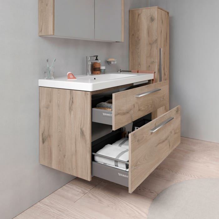 Duravit D-Code Waschtischunterschrank 100 cm mit Keramikwaschtisch, mit 2 Auszügen, Griff chrom