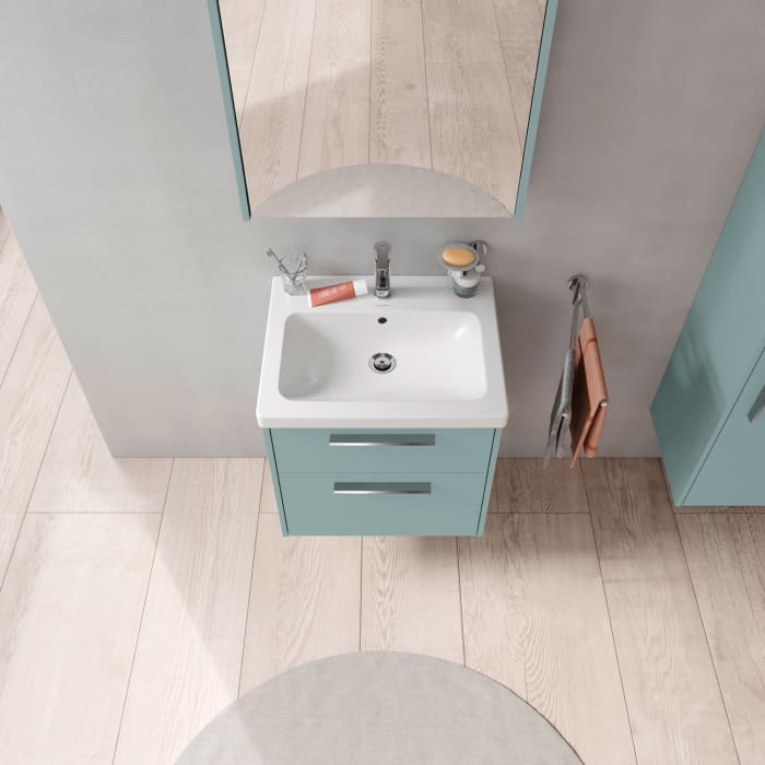 Duravit D-Code Waschtischunterschrank 60 cm mit Keramikwaschtisch, mit 2 Auszügen, Griff chrom