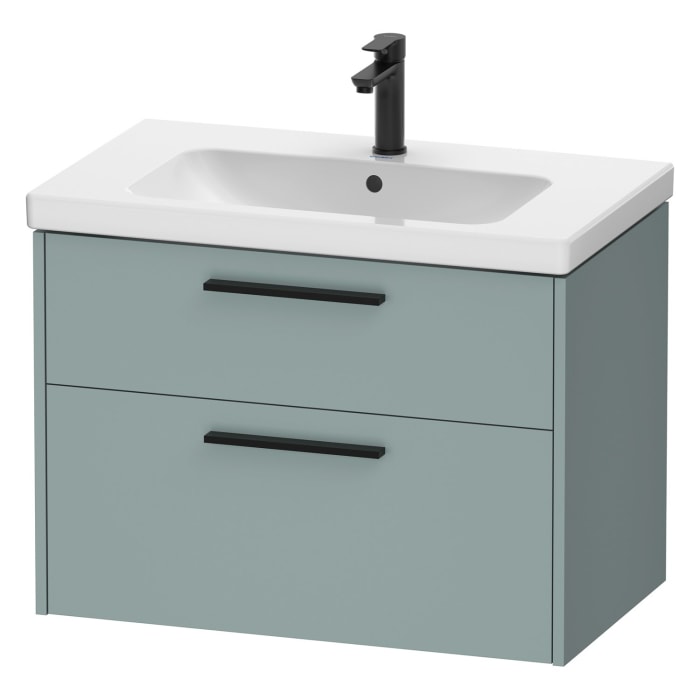 Duravit D-Code Waschtischunterschrank 80 cm mit Keramikwaschtisch, mit 2 Auszügen, Griff schwarz