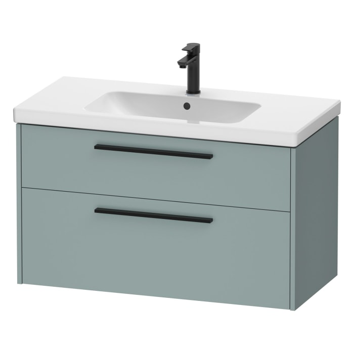 Duravit D-Code Waschtischunterschrank 100 cm mit Keramikwaschtisch, mit 2 Auszügen, Griff schwarz