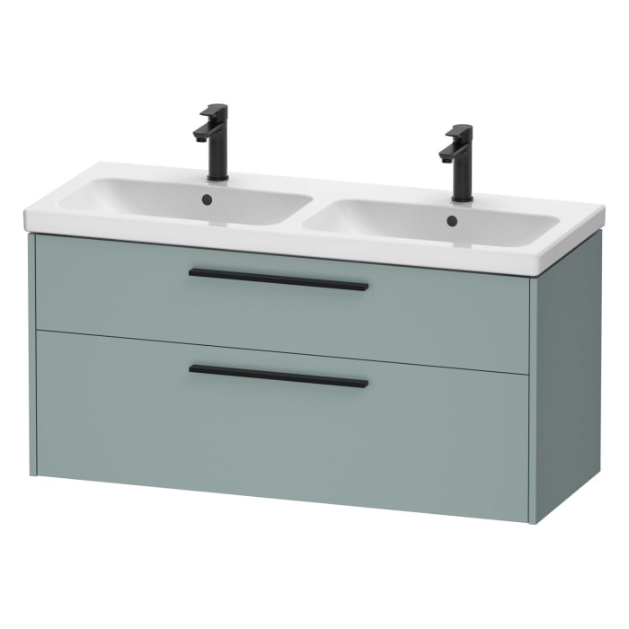 Duravit D-Code Waschtischunterschrank 120 cm mit Keramik-Doppelwaschtisch, mit 2 Auszügen, Griff schwarz