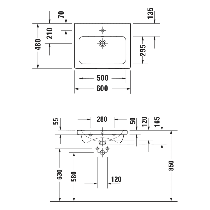 Duravit D-Code Waschtischunterschrank 60 cm mit Keramikwaschtisch, mit 2 Auszügen, Griff chrom