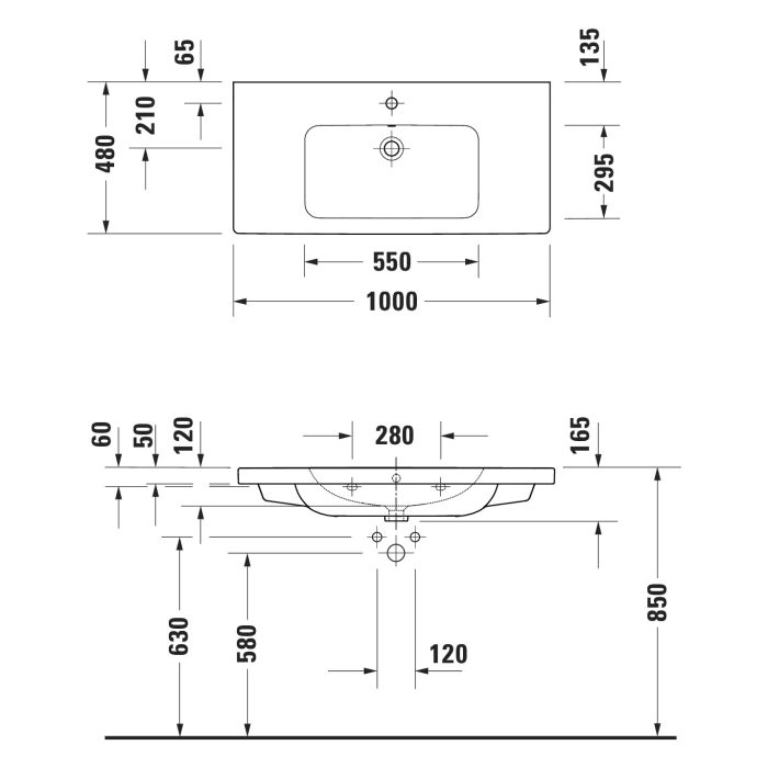 Duravit D-Code Waschtischunterschrank 100 cm mit Keramikwaschtisch, mit 2 Auszügen, Griff chrom