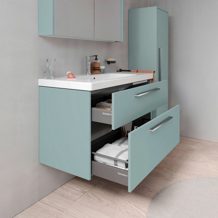 Duravit D-Code Waschtischunterschrank 100 cm mit Keramikwaschtisch, mit 2 Auszügen, Griff chrom