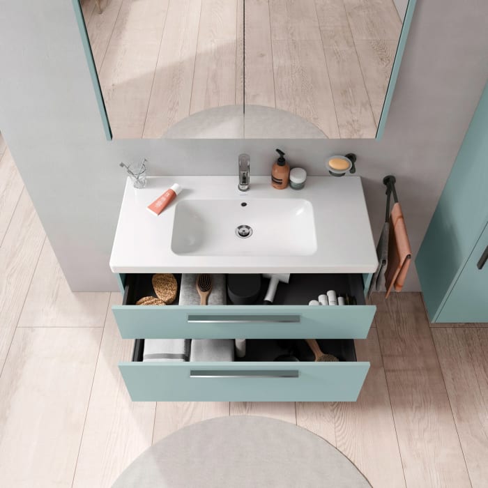 Duravit D-Code Waschtischunterschrank 100 cm mit Keramikwaschtisch, mit 2 Auszügen, Griff chrom