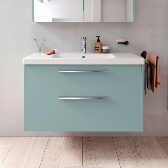 Duravit D-Code Waschtischunterschrank 100 cm mit Keramikwaschtisch, mit 2 Auszügen, Griff chrom