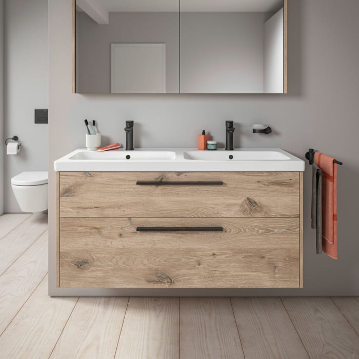 Duravit D-Code Waschtischunterbau 118,4 cm, 2 Auszüge, Griff diamantschwarz