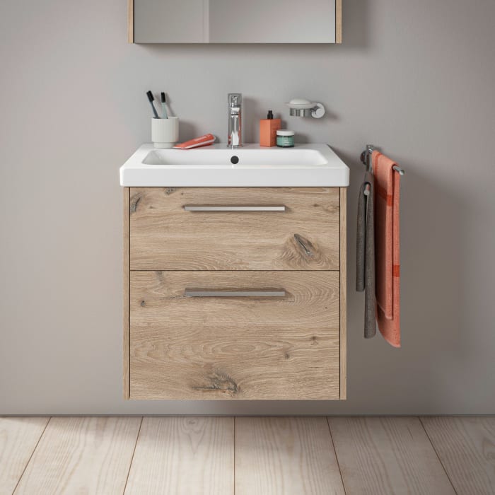 Duravit D-Code Waschtischunterbau 58,4 cm, 2 Auszüge, Griff chrom