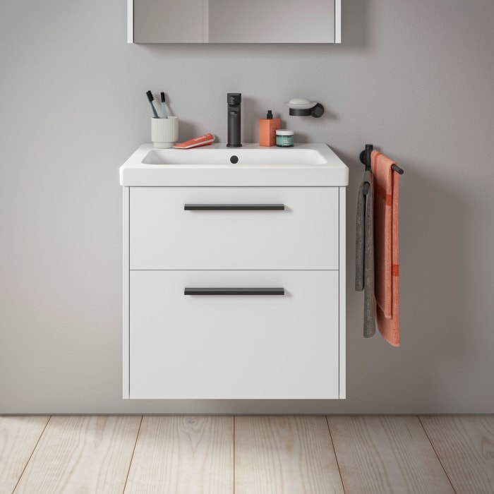 Duravit D-Code Waschtischunterbau 58,4 cm, 2 Auszüge, Griff diamantschwarz