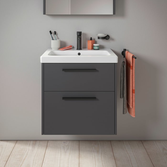 Duravit D-Code Waschtischunterbau 58,4 cm, 2 Auszüge, Griff diamantschwarz