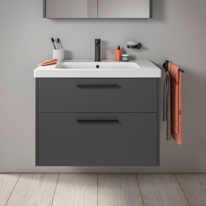 Duravit D-Code Waschtischunterbau 78,4 cm, 2 Auszüge, Griff diamantschwarz
