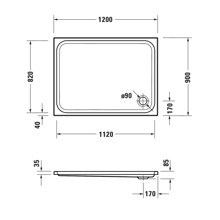 Duravit D-Code Rechteck Duschwanne 120 x 90 cm