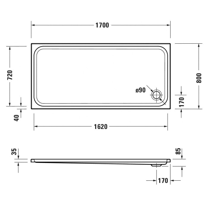 Duravit D-Code Rechteck Duschwanne 170 x 80 cm