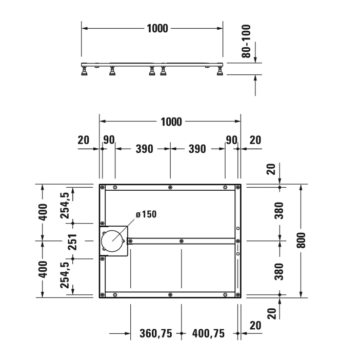 Duravit Fußgestell für Stonetto Duschwanne 100 x 80 cm