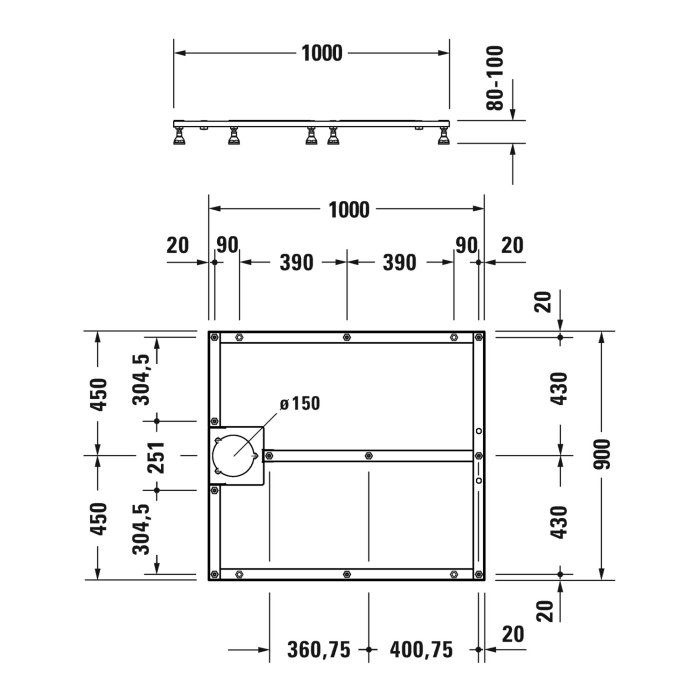 Duravit Fußgestell für Stonetto Duschwanne 100 x 90 cm