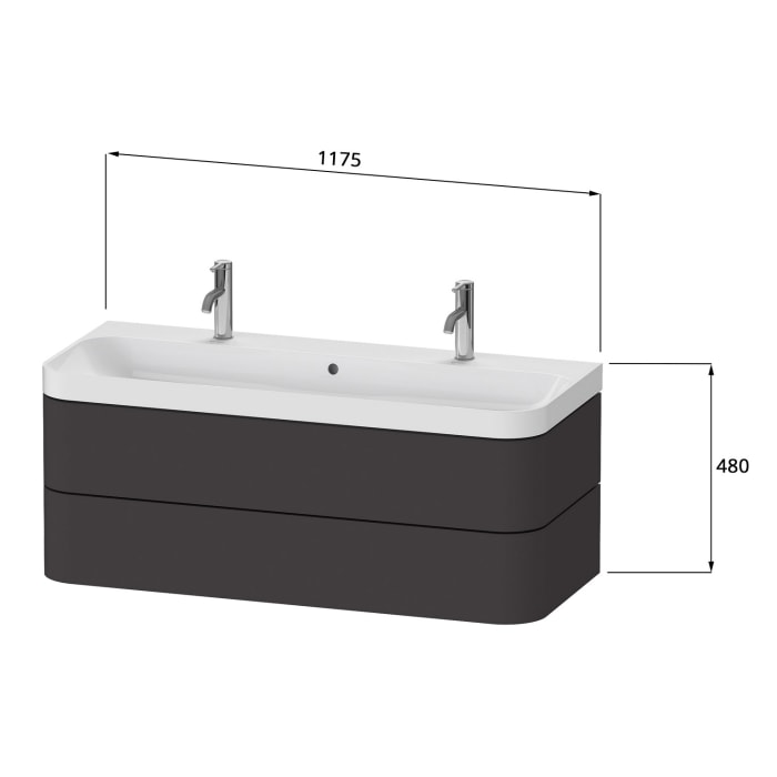 Duravit Happy D.2 Plus c-shaped Waschtisch mit 2x 1 Hahnlöchern, mit Unterschrank, 117,5 x 49 cm