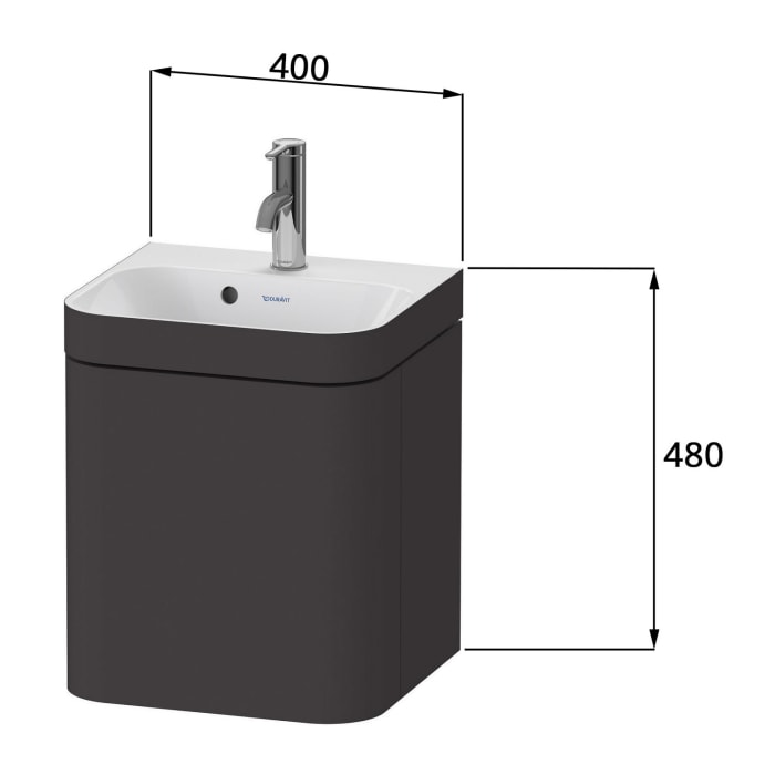 Duravit Happy D.2 Plus c-bonded Waschtisch ohne Hahnloch, mit Unterschrank Tür links, 40 x 36 cm