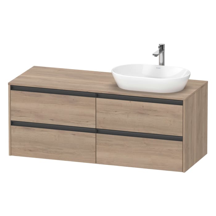 Duravit Ketho.2 Konsolenwaschtischunterbau wandhängend, 4 Auszüge, Becken rechts, 140 cm