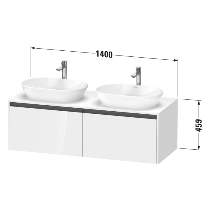 Duravit Ketho.2 Konsolenwaschtischunterbau wandhängend, 2 Auszüge, Becken beidseitig, 140 cm