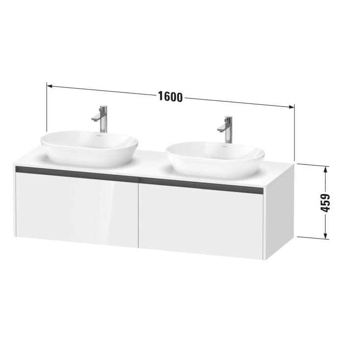 Duravit Ketho.2 Konsolenwaschtischunterbau wandhängend, 2 Auszüge, Becken rechts, 160 cm