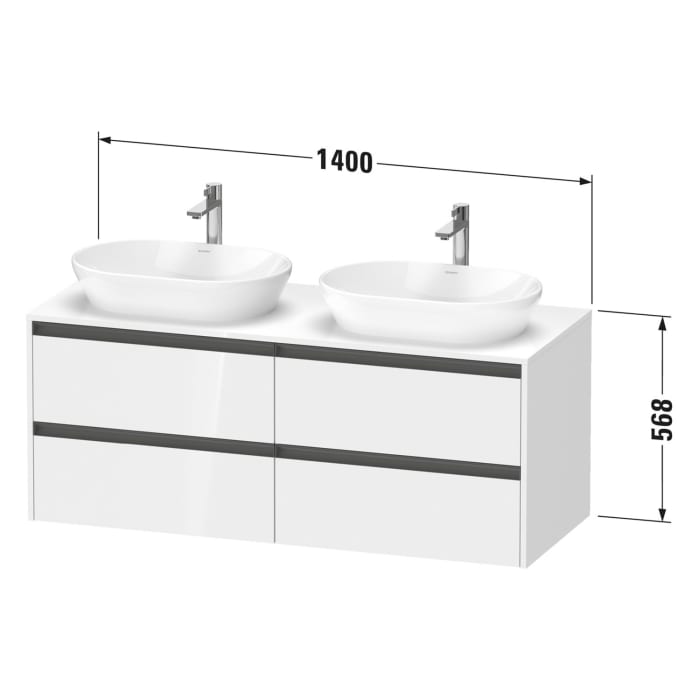 Duravit Ketho.2 Konsolenwaschtischunterbau wandhängend, 4 Auszüge, Becken beidseitig, 140 cm