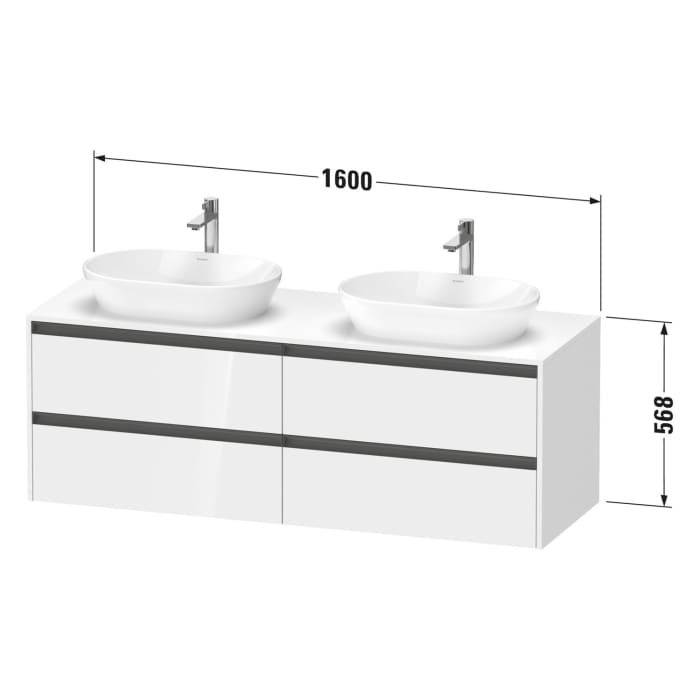 Duravit Ketho.2 Konsolenwaschtischunterbau wandhängend, 4 Auszüge, Becken rechts, 160 cm