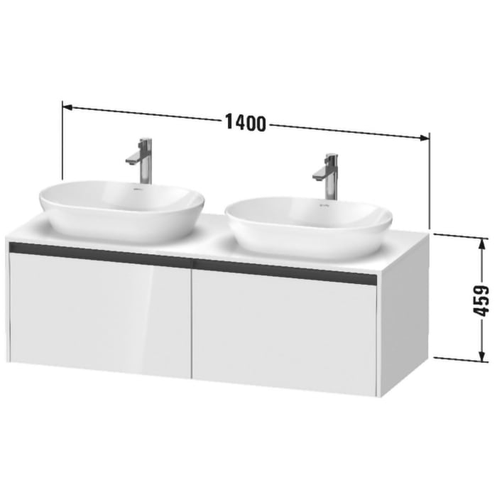 Duravit Ketho.2 Konsolenwaschtischunterbau wandhängend, 2 Auszüge, Becken beidseitig, 140 cm